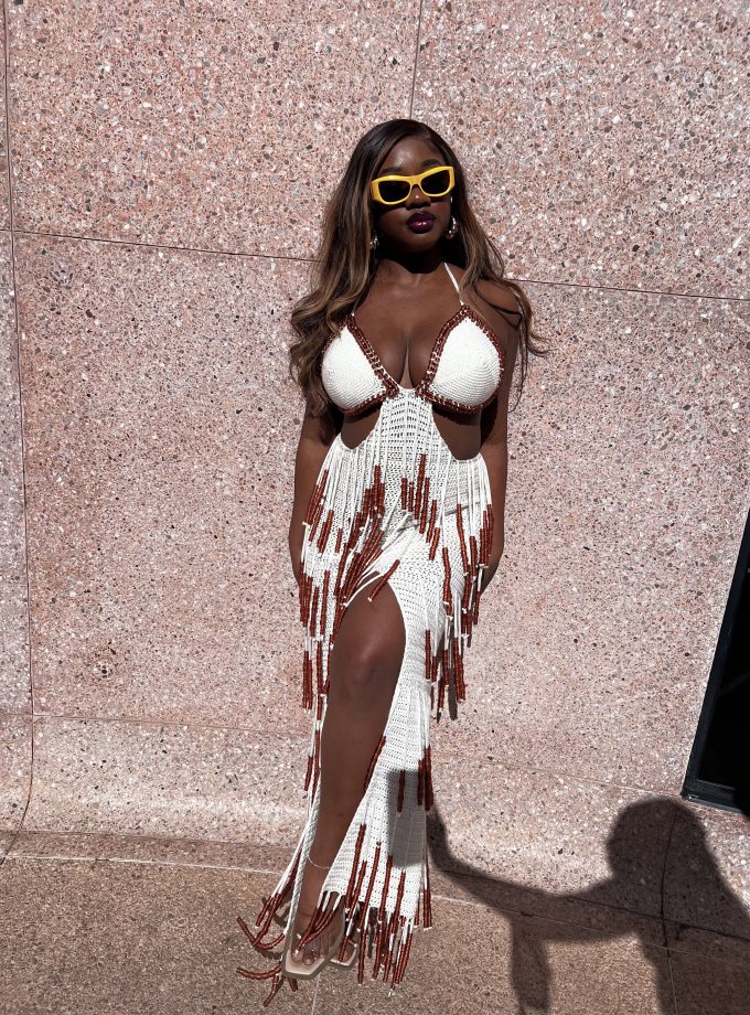 Ambush beaded cutout crochet dress